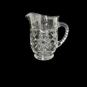 Pitcher Clear Pressed Glass Prescut Starburst Ribbed Handle Small 16 oz Vintage
